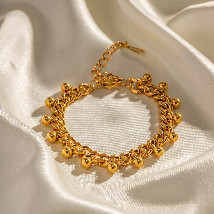 Stainless steel Cuban chain beaded fringed bracelet