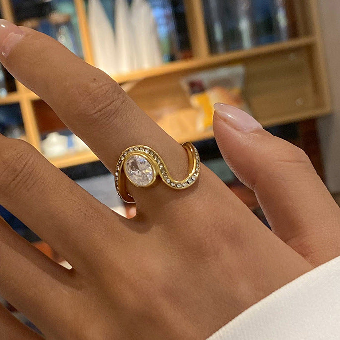 Stainless steel rhinestone irregular ring