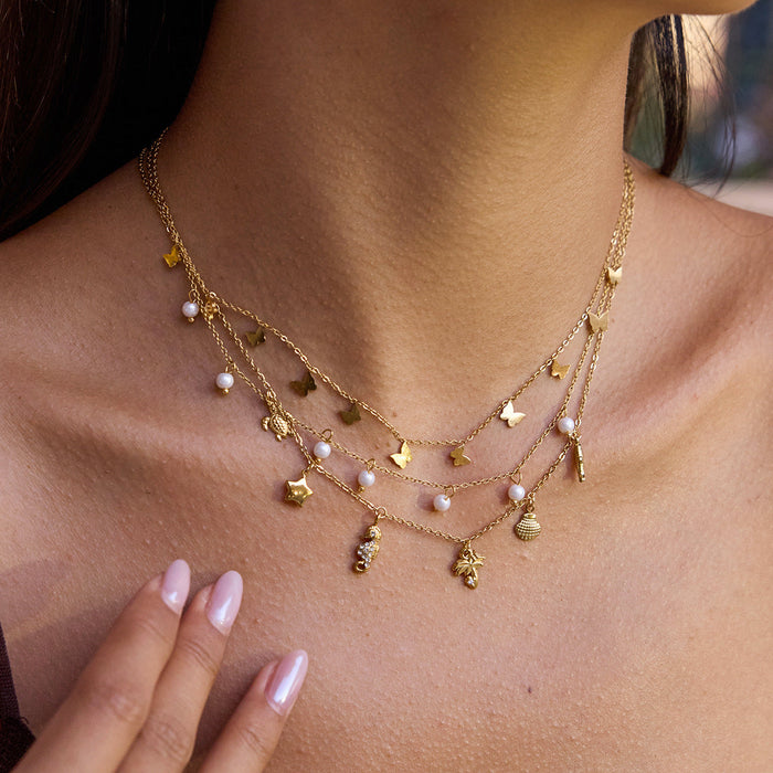 Titanium steel tassel stacked necklace