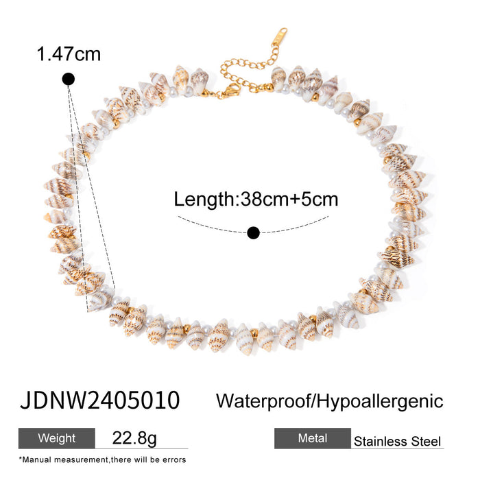 Stainless Steel Mint Green Shell Piece Pearl Shell Pendant Necklace