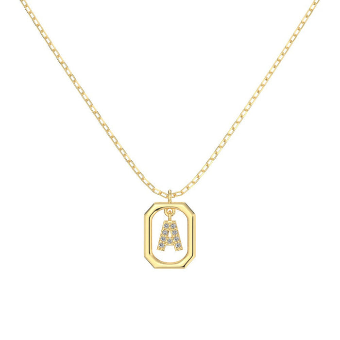 S925 Sterling Silver Hollow Pendant 26 Letter Necklace