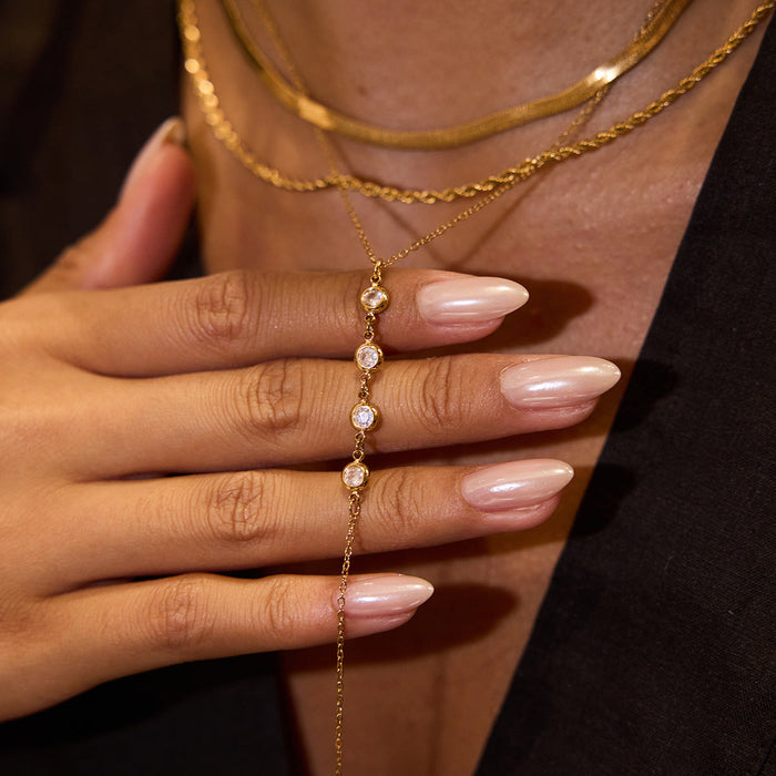 Stainless steel zircon y-shaped sweater chain necklace