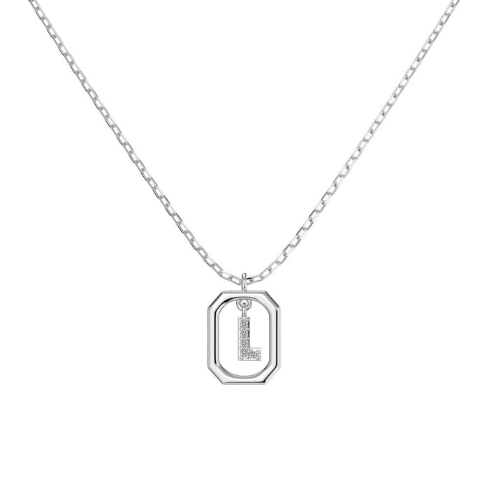 S925 Sterling Silver Hollow Pendant 26 Letter Necklace