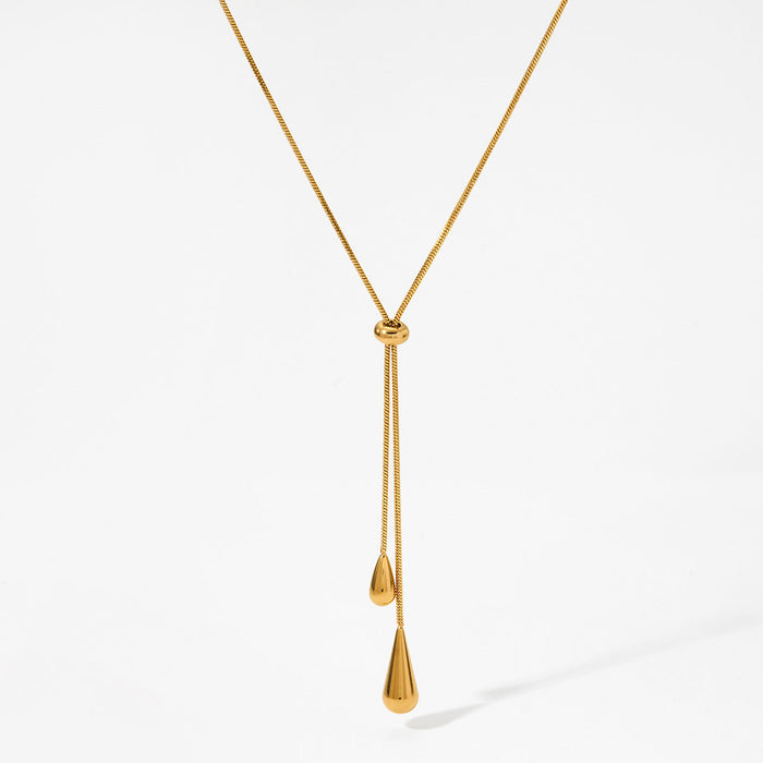 Long pullable water drop pendant necklace earrings set