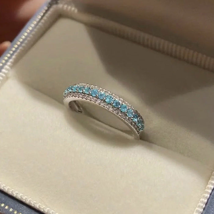 S925 Silver Paraiba Row Diamond Ring