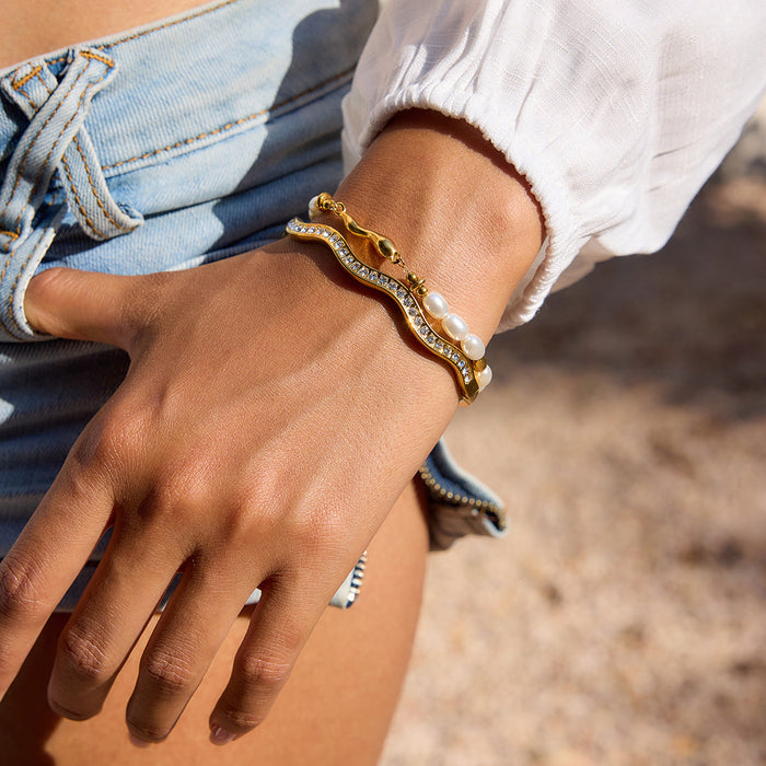 Stainless steel rhinestone buckle bracelet