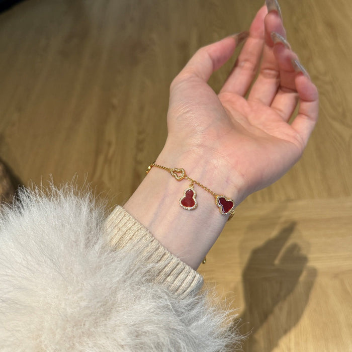 S925 Sterling Silver Gourd Fritillary Agate Good Luck Bracelet