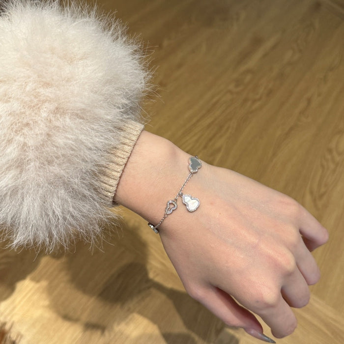 S925 Sterling Silver Gourd Fritillary Agate Good Luck Bracelet