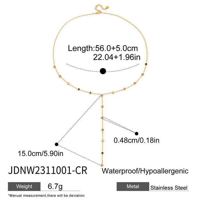 Stainless steel zircon y-shaped sweater chain necklace