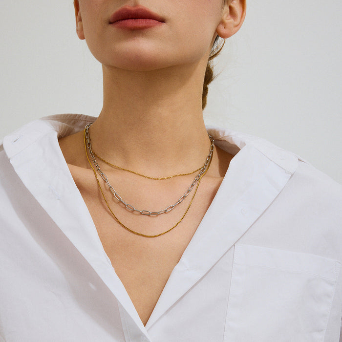 Three-layer stacked titanium steel necklace