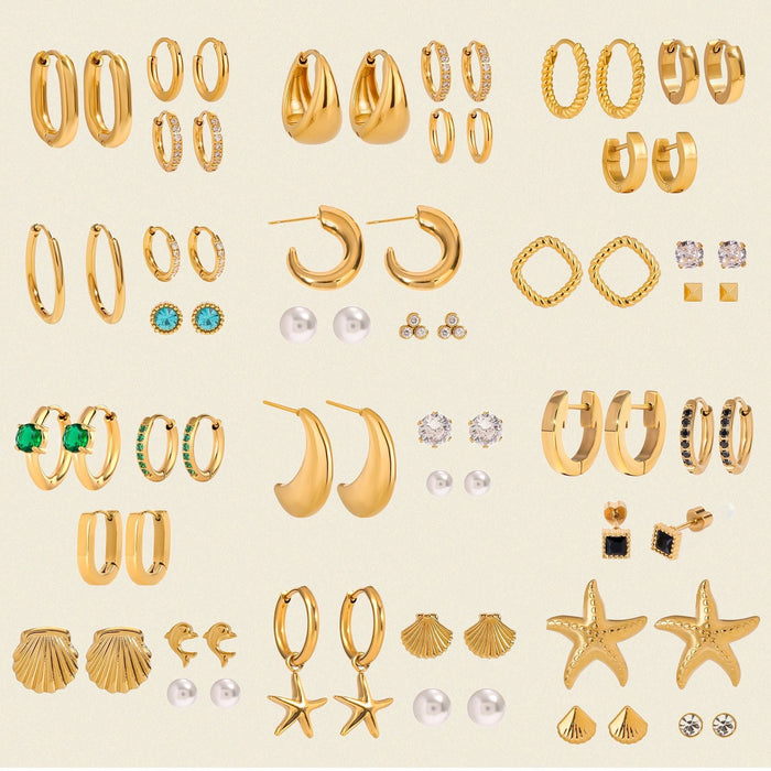 Three pairs of stainless steel zircon stud earrings