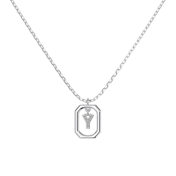 S925 Sterling Silver Hollow Pendant 26 Letter Necklace