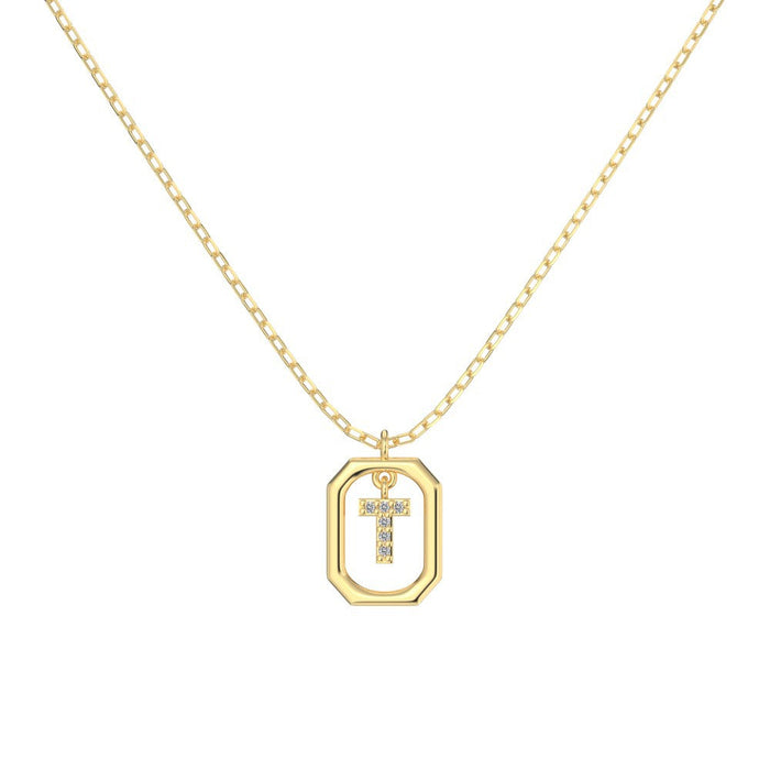 S925 Sterling Silver Hollow Pendant 26 Letter Necklace