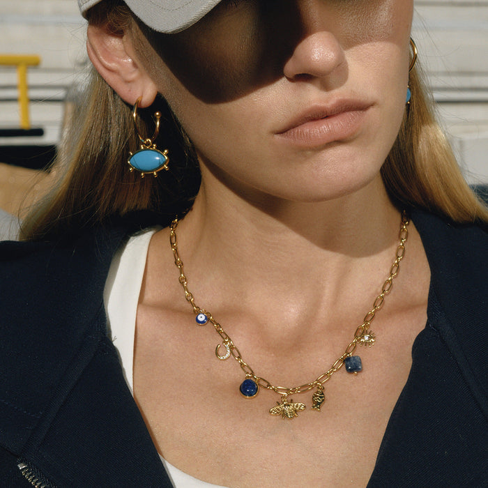 lapis lazuli devil's eye titanium steel necklace