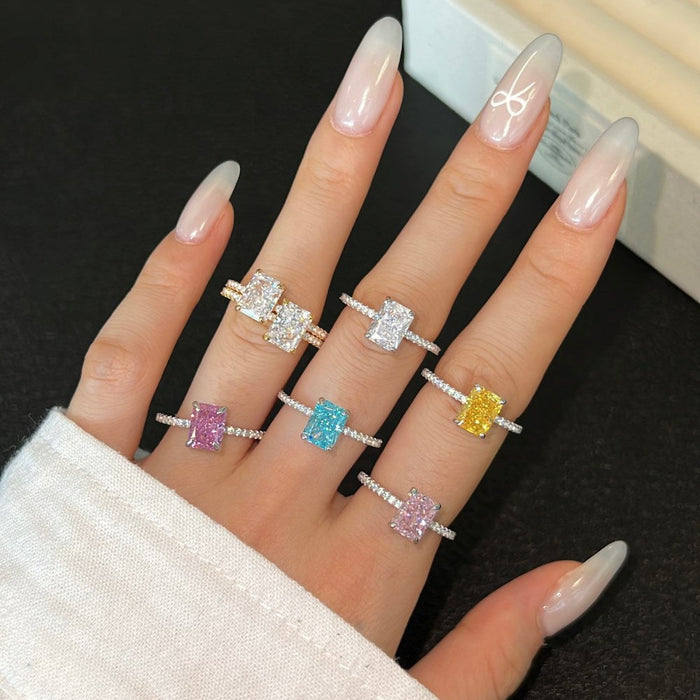 S925 sterling silver light luxury wedding rectangular high carbon diamond ring