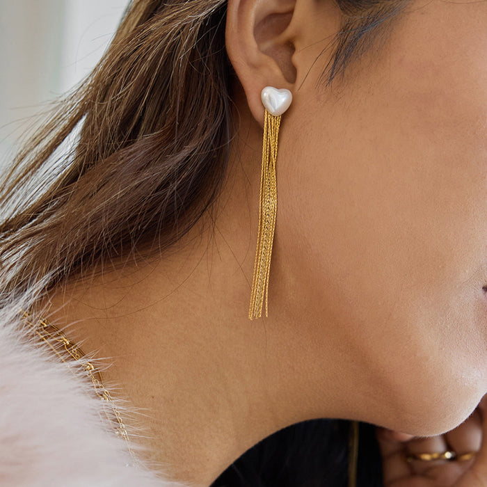 Love fringed pearl earrings