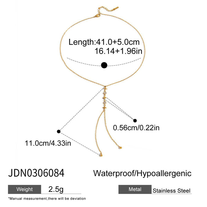 Stainless steel zircon y-shaped sweater chain necklace