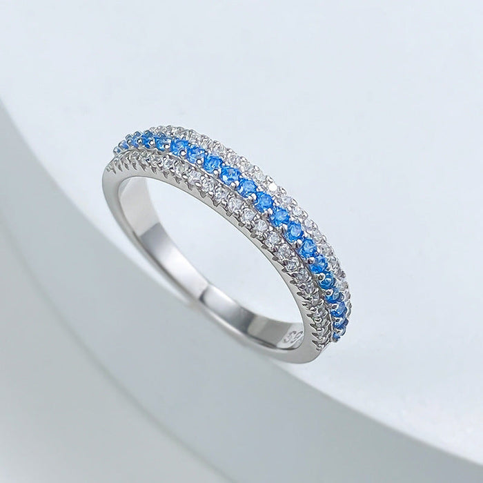 S925 Silver Paraiba Row Diamond Ring
