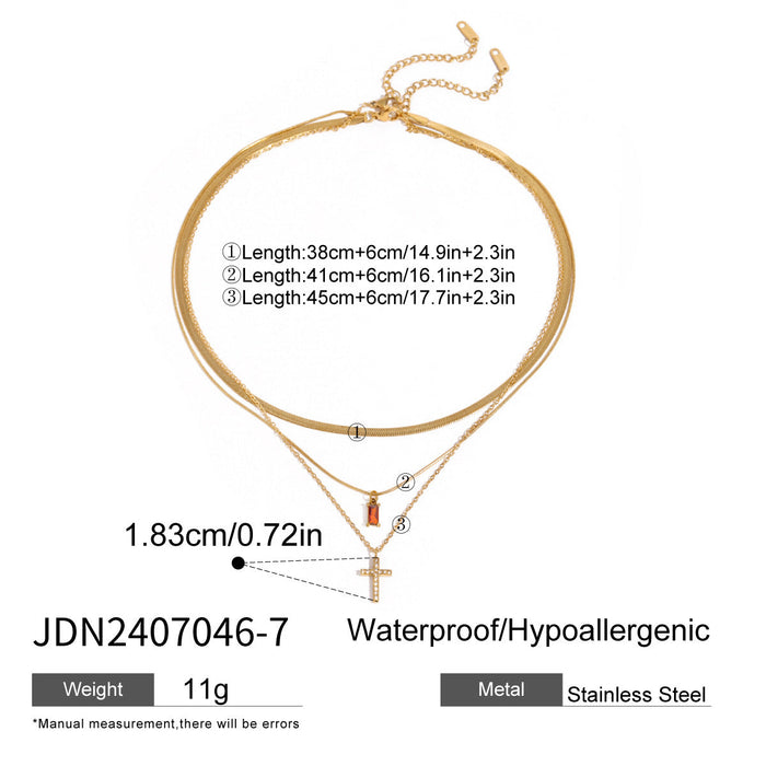 Stainless steel cross multi-layer necklace