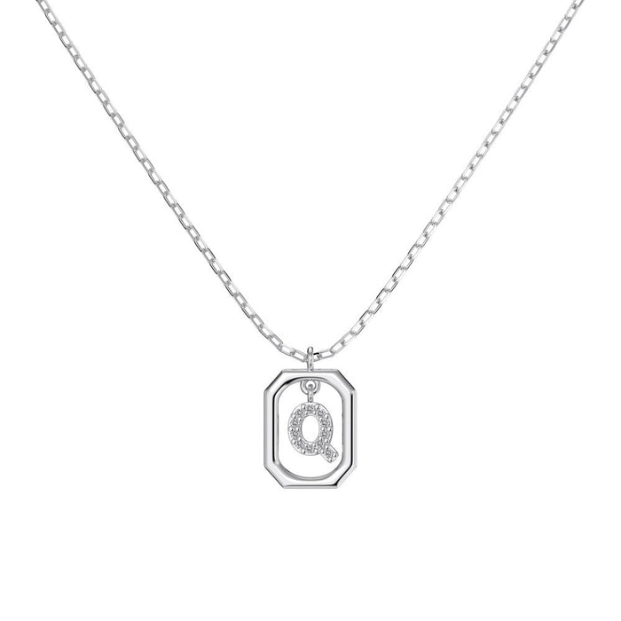 S925 Sterling Silver Hollow Pendant 26 Letter Necklace