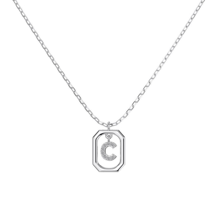 S925 Sterling Silver Hollow Pendant 26 Letter Necklace