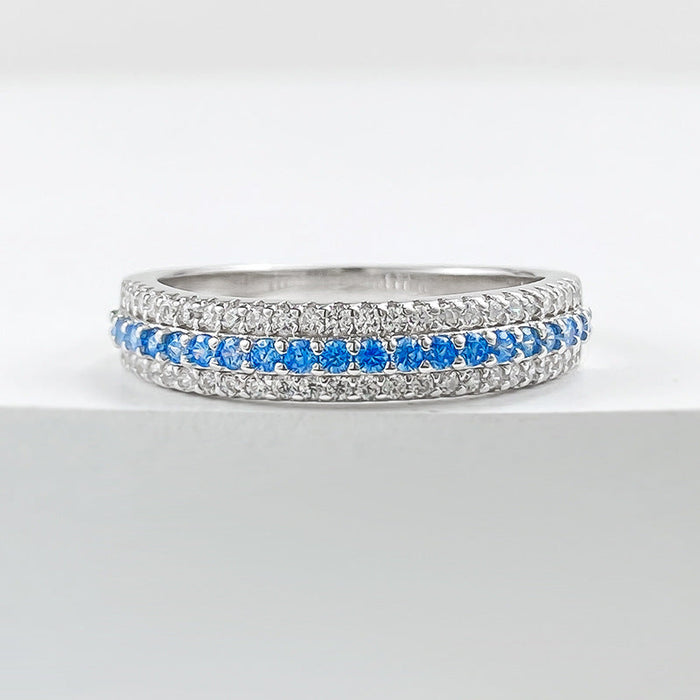 S925 Silver Paraiba Row Diamond Ring