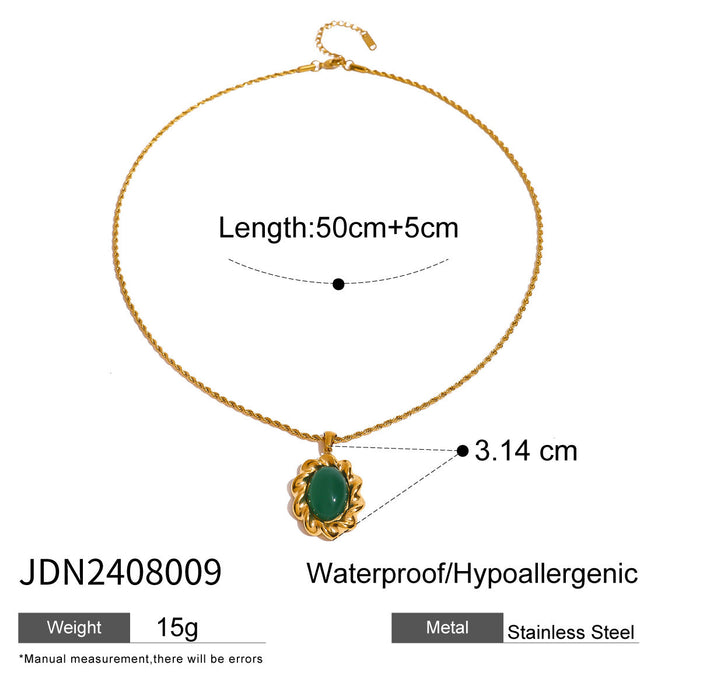 Stainless steel emerald natural stone pendant necklace