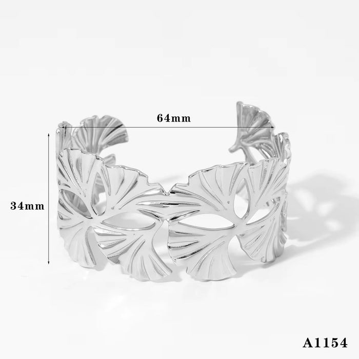Stainless steel wide-sided opening hollow flower bracelet