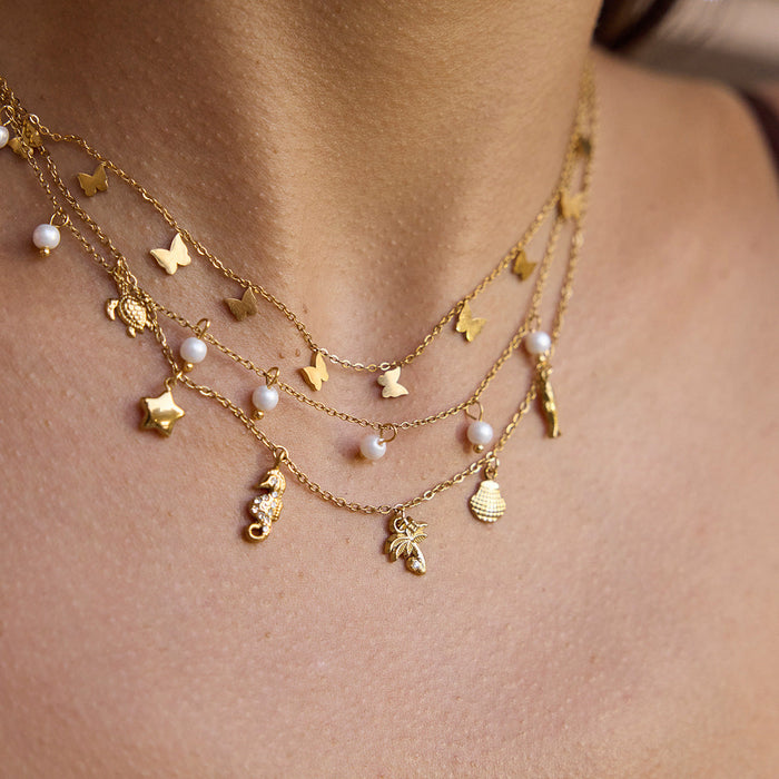 Titanium steel tassel stacked necklace