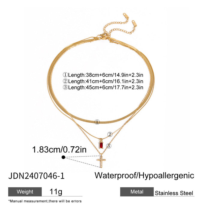 Stainless steel cross multi-layer necklace