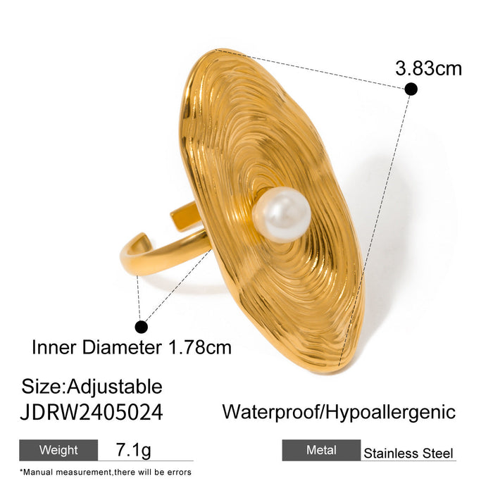 Exaggerated stainless steel pearl ring