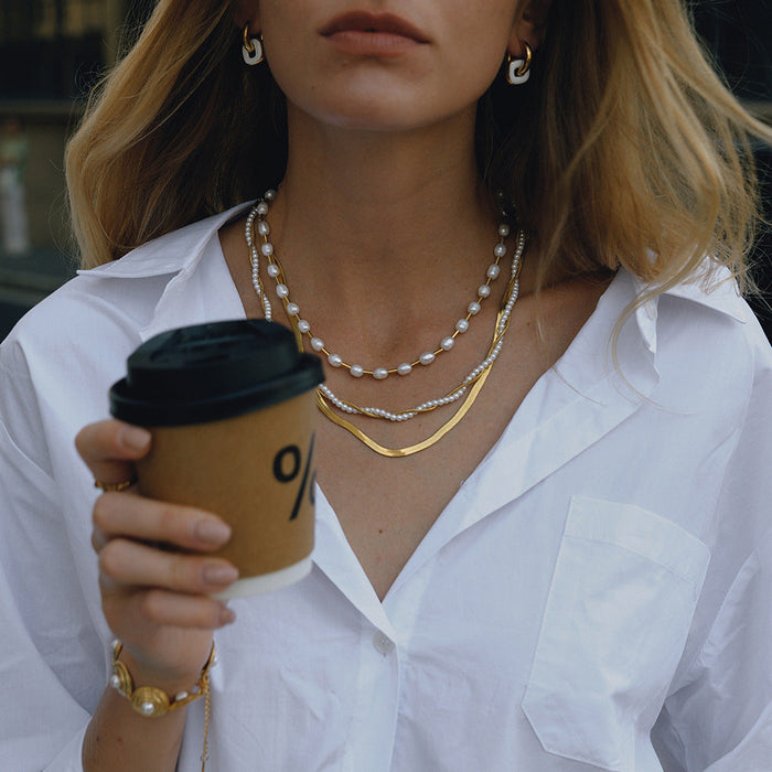 Titanium steel imitation pearl necklace