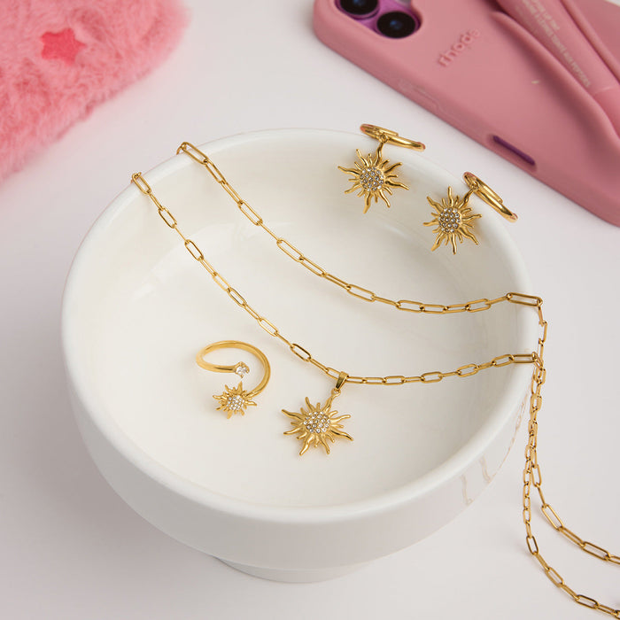 Titanium steel sun necklace ring earrings