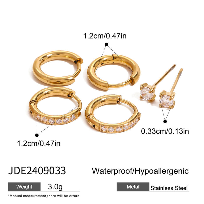 Three pairs of stainless steel zircon stud earrings