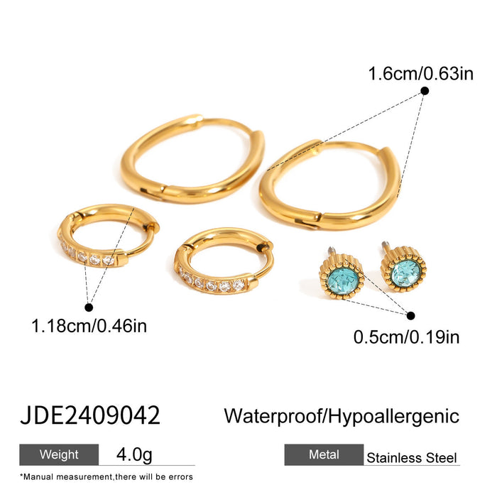 Three pairs of stainless steel zircon stud earrings