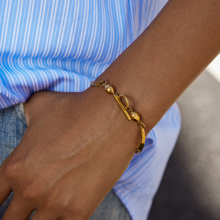 Titanium steel wave clip steel ball OT buckle bracelet