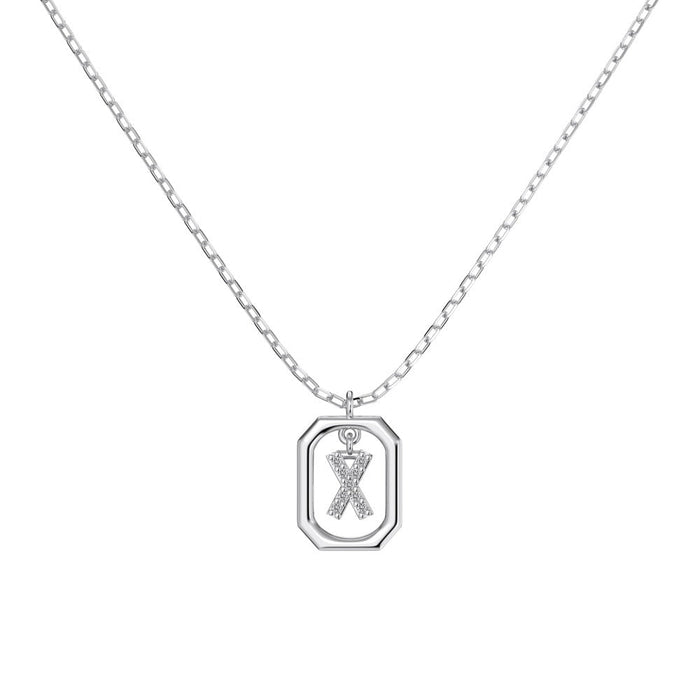 S925 Sterling Silver Hollow Pendant 26 Letter Necklace