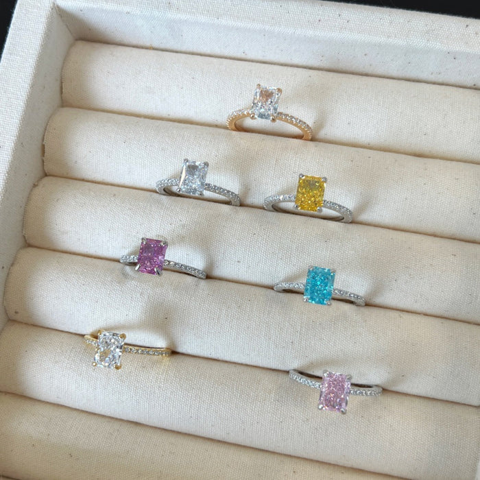 S925 sterling silver light luxury wedding rectangular high carbon diamond ring