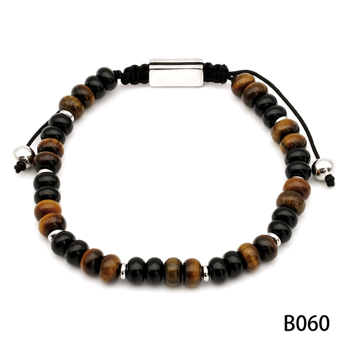 Natural blue and gold yellow tiger eye beaded adjustable men's bracelet