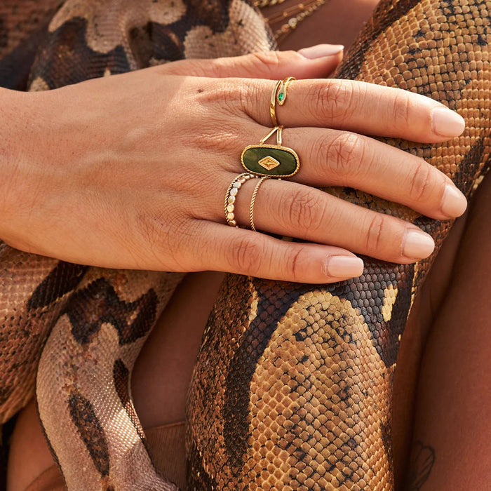 Stainless steel natural African jade stone open ring