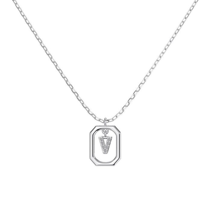 S925 Sterling Silver Hollow Pendant 26 Letter Necklace