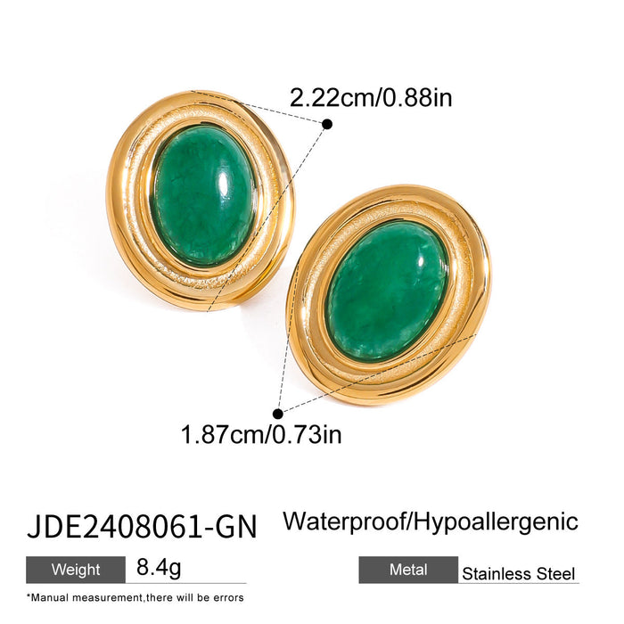 Stainless steel emerald natural stone pendant necklace