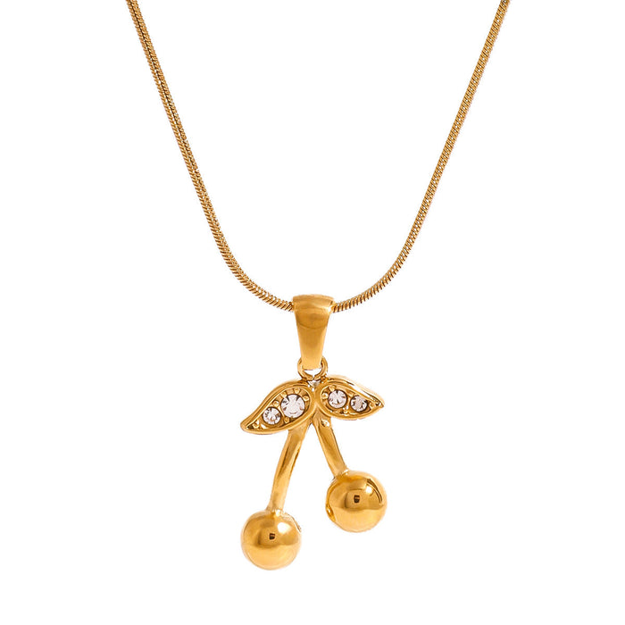 Cherry Set Stainless Steel Stud Earrings Necklace