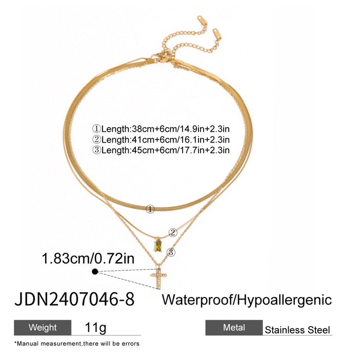 Stainless steel cross multi-layer necklace