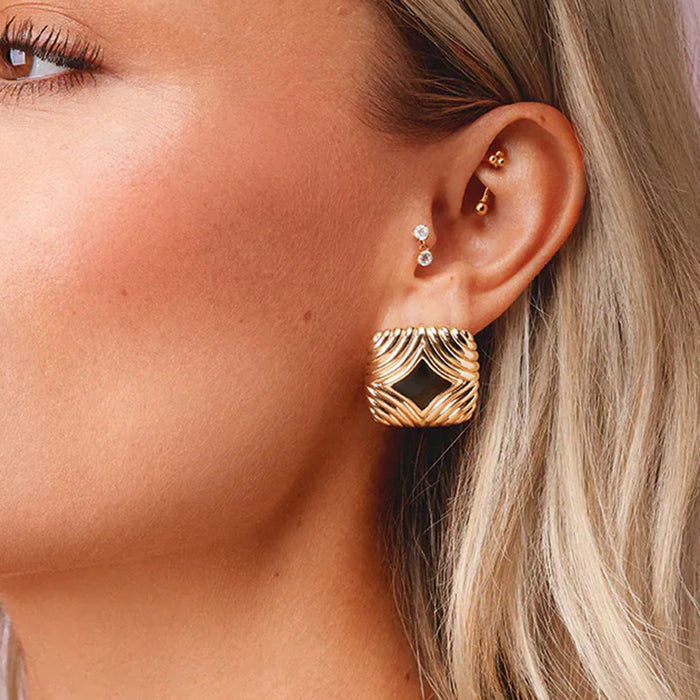 Drip stainless steel ring stud earrings