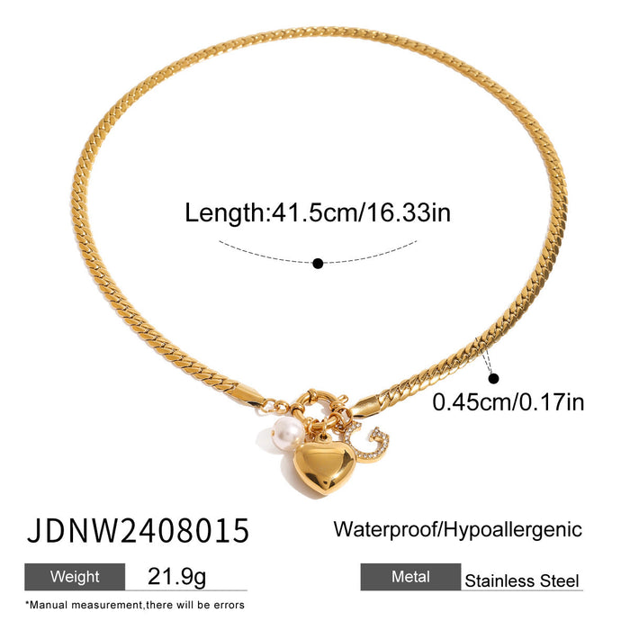 Stainless steel pearl love letter pendant necklace