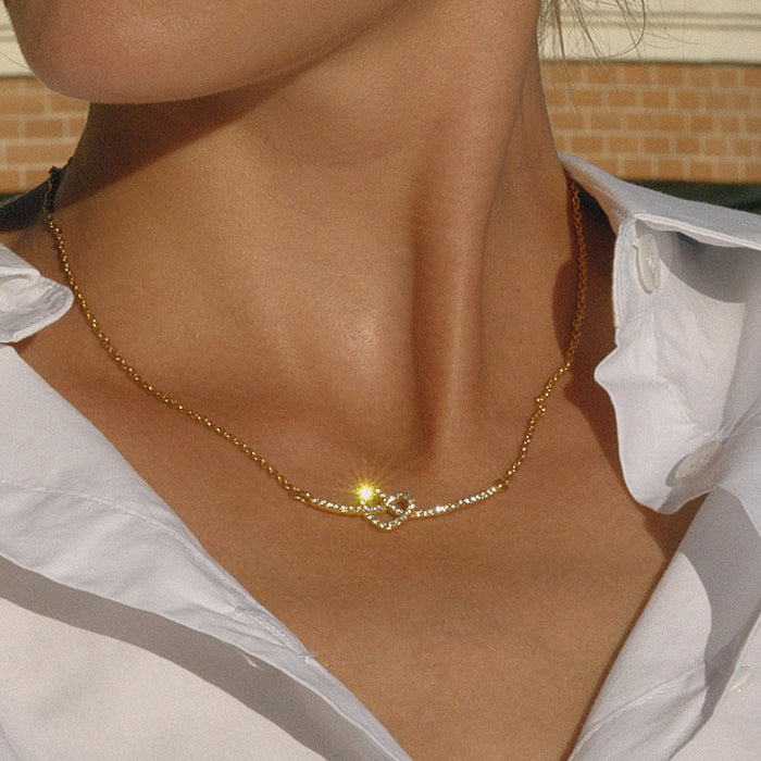 Titanium steel rhinestone love necklace