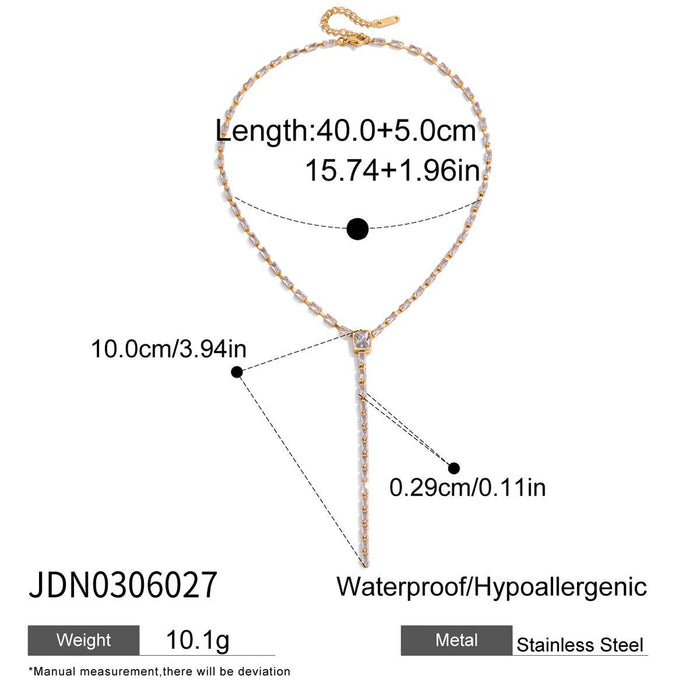 Stainless steel zircon y-shaped sweater chain necklace