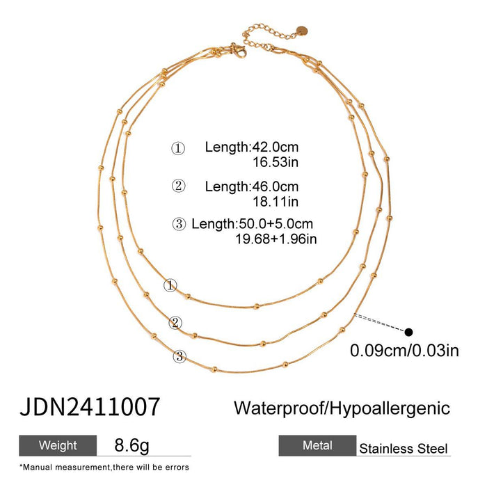 Stainless steel multi-layer gold bead necklace
