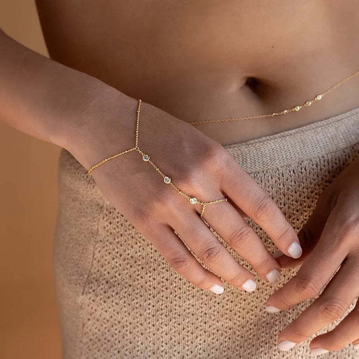 Stainless Steel Zircon Pearl Finger Bracelet